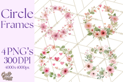 Watercolor Floral Wreaths Circles Clipart, Heart Accents Png Product Image 1