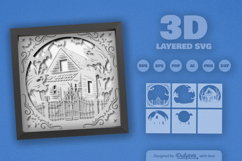 White Haunted Cabin Layered Papercut 3D SVG Product Image 1