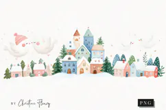 Cute Christmas Town Clipart | Christmas PNG Product Image 1