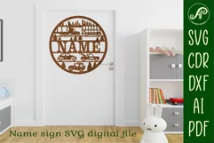 Cars and trucks name sign svg laser cut template Product Image 3