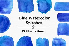 13 Blue Watercolor splash cliparts, Light Blue strokes Product Image 1