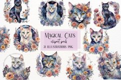 Watercolor Magical Cat, Celestial Black Cats Product Image 1