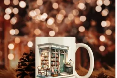Watercolor Bookstore Illustration, Sublimation PNG Product Image 3