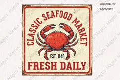 Classic Seafood Market Crab Sign PNG, Vintage Coastal Product Image 1