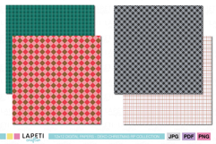 Traditional plaid and checkered papers in warm Christmas colors, ideal for cards, packaging, and scrapbooking.