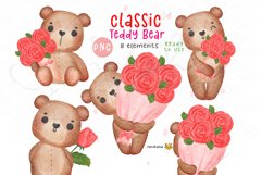 Valentine Clipart set, Teddy bear watercolour clip art set Product Image 1