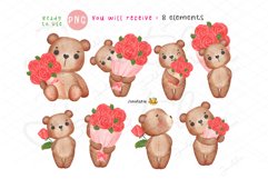 Valentine Clipart set, Teddy bear watercolour clip art set Product Image 2