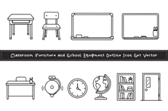 Classroom Furniture &amp; School Equipment Outline Icon Pack Product Image 1