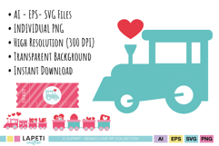 School valentine clipart with cute train graphics and love themed decorations