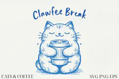 Cat & Coffee Doodle lineart Clipart SVG | PNG | EPS Product Image 1