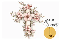 Floral Easter Cross Clipart PNG Christian Faith Art Product Image 1
