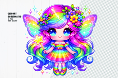 Rainbow Fairy Girl Clipart Colorful Magical Sublimation PNG Product Image 1