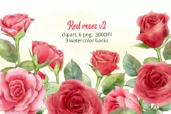Red rose clipart. Floral clipart watercolor. Rose png Product Image 1
