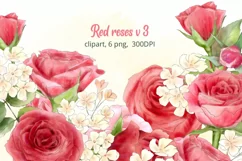 Red roses clipart. Flowers clipart. Roses sublimation PNG Product Image 1