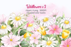Watercolor wildflowers & chamomiles. Spring flowers clipart Product Image 1