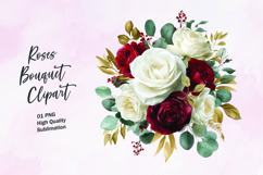 Roses bouquet watercolor clipart png Product Image 1