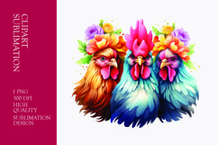 Cute chicken with sun glasses and flower watercolor clipart Product Image 1