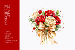 Watercolor Red and white Roses bouquet clipart Product Image 1