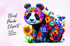 Cute panda with floral pattern watercolor clipart PNG Product Image 1