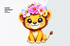 Cute tiger, crown flower, watercolor clipart Product Image 1