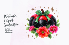 Floral Pumpkin with Bow Watercolor Clipart Sublimation Product Image 1