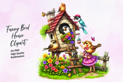 Funny bird tree house clipart sublimation Product Image 1
