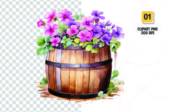 Spring Flower Barrel Watercolor Clipart sublimation Product Image 1