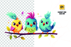 Watercolor colorful cute birds clipart Product Image 1