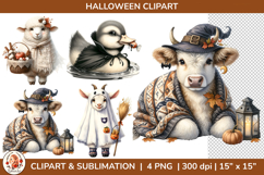 Cute Halloween Autumn Farm Animals Clipart, Cottagecore Product Image 1