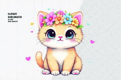Cute cat, floral crown, watercolor clipart Product Image 1