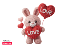 Cute Crochet Bunny Holding Love Hearts Valentine Clipart Product Image 1