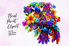 Parrot with floral pattern watercolor clipart PNG Product Image 1