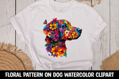 Cute dog with floral pattern watercolor clipart PNG Product Image 1