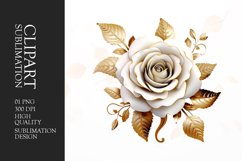 White and gold rose flower clipart sublimation Product Image 1