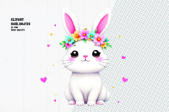 Cute bunny, crown flower, watercolor clipart Product Image 1