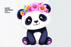 Cute panda sticker, floral crown, printable sticker Product Image 1