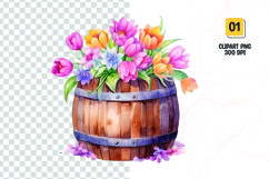 Spring Flower Barrel Watercolor Clipart sublimation Product Image 1
