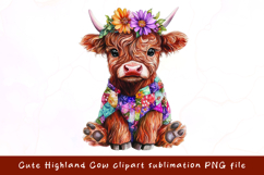 Cute Highland cow watercolor clipart sublimation Product Image 1