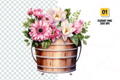 Floral Bucket Watercolor Clipart Sublimation Product Image 1