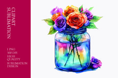 Colorful roses in jar watercolor clipart sublimation Product Image 1