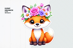 Cute fox sticker, floral crown, printable sticker Product Image 1