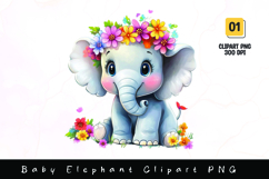 Cute baby elephant with flower on head clipart sublimation Product Image 1