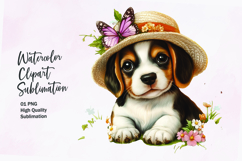 Cute puppy with flowers head watercolor clipart sublimation Product Image 1