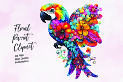 Parrot with floral pattern watercolor clipart PNG Product Image 1