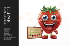 Cute Strawberry cartoon character clipart sublimation png Product Image 1