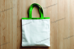 White tote bag on wooden background Product Image 1