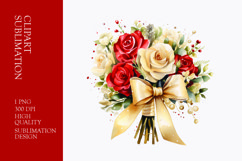 Watercolor Red and white Roses bouquet clipart Product Image 1