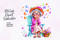 Grandma with Butterflies and Flowers clipart Product Image 1