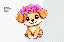 Cute puppy sticker, floral crown, printable sticker Product Image 1