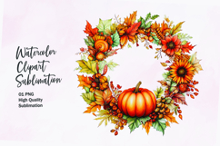 Fall themed wreath watercolor clipart sublimation Product Image 1
